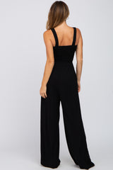 Black Sleeveless Smocked Wide Leg Jumpsuit