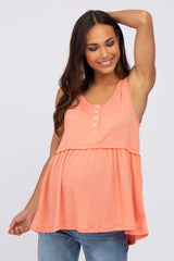 Coral Sleeveless Button Front Maternity Top