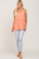 Coral Sleeveless Button Front Top