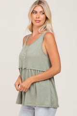 Light Olive Sleeveless Button Front Top