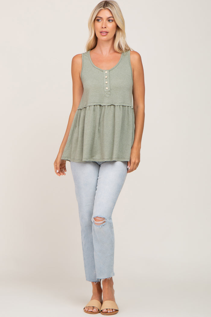 Light Olive Sleeveless Button Front Top
