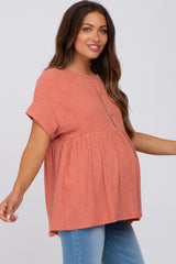 Rust Ribbed Button Front Maternity Top