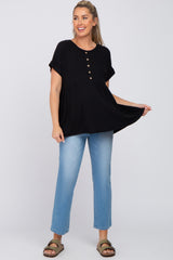 Black Ribbed Button Front Maternity Top