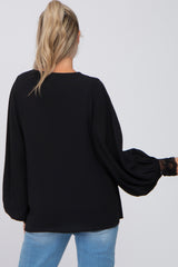 Black Long Sleeve Crochet Lace Maternity Blouse