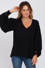 Black Long Sleeve Crochet Lace Blouse