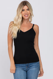 Black Ribbed V-Neck Tank Top