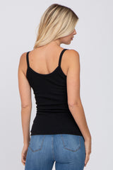 Black Ribbed V-Neck Tank Top