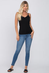 Black Ribbed V-Neck Tank Top