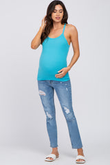 Aqua Ribbed Racerback Maternity Tank Top