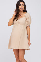 Beige Sweetheart Neckline Maternity Mini Dress