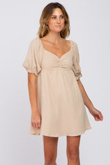 Beige Sweetheart Neckline Maternity Mini Dress