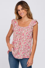 Mauve Floral Ruffle Strap Maternity Blouse