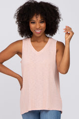 Peach Sleeveless Ribbed V-Neck Top