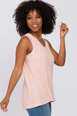 Peach Sleeveless Ribbed V-Neck Top