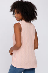 Peach Sleeveless Ribbed V-Neck Top