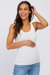 White Ribbed Basic Maternity Tank Top