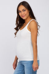 White Ribbed Basic Maternity Tank Top