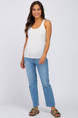 White Ribbed Basic Maternity Tank Top