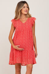 Red Floral Tiered Ruffle Maternity Dress