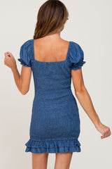 Navy Blue Chambray Smocked Mini Dress