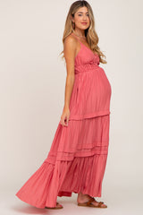 Coral Tiered Crossback Maternity Maxi Dress