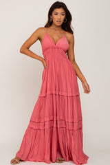 Coral Tiered Crossback Maternity Maxi Dress