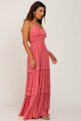 Coral Tiered Crossback Maxi Dress