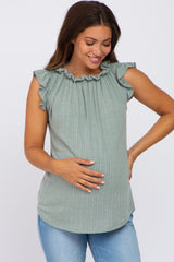 Light Olive Ruffle Mock Neck Maternity Top