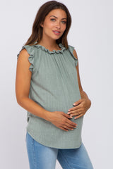 Light Olive Ruffle Mock Neck Maternity Top