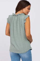 Light Olive Ruffle Mock Neck Maternity Top