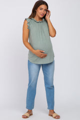 Light Olive Ruffle Mock Neck Maternity Top