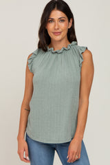 Light Olive Ruffle Mock Neck Maternity Top