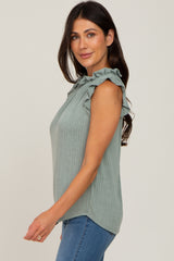 Light Olive Ruffle Mock Neck Top