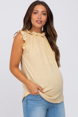 Yellow Ruffle Mock Neck Maternity Top