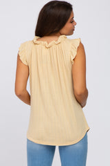 Yellow Ruffle Mock Neck Maternity Top