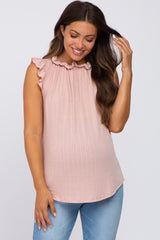 Light Pink Ruffle Mock Neck Maternity Top