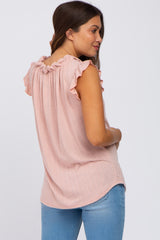 Light Pink Ruffle Mock Neck Maternity Top