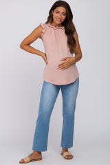 Light Pink Ruffle Mock Neck Maternity Top