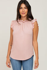 Light Pink Ruffle Mock Neck Maternity Top