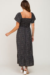 Black Floral Smocked Maxi Dress