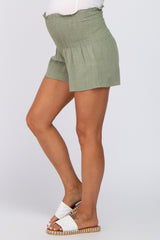 Olive Smocked High Waist Maternity Shorts