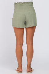 Olive Smocked High Waist Maternity Shorts