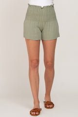 Olive Smocked High Waist Shorts