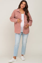 Mauve Fleece Maternity Shirt Jacket