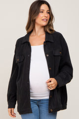 Charcoal Fleece Maternity Shirt Jacket