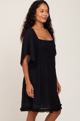 Black Smocked Short Sleeve Dress