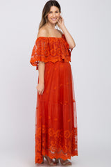 Rust Overlay Off Shoulder Maternity Maxi Dress