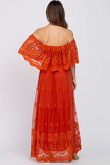 Rust Overlay Off Shoulder Maternity Maxi Dress