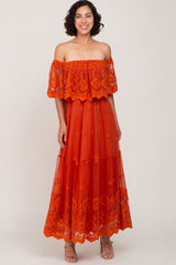 Rust Overlay Off Shoulder Maternity Maxi Dress