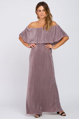 Dark Mauve Ruffle Off Shoulder Maxi Dress